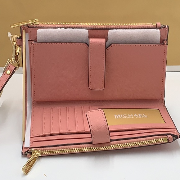 MICHAEL KORS LARGE DOUBLE ZIP WRISTLET WALLET PRIMROSE COLOR - Picture 10 of 14